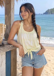 Yellow Graphic Tie-Front Tank Top
