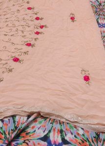 gota patti Peach Embroidered Silk Sare