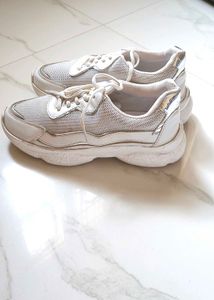Chunky Silver White Sneakers Shoes Women
