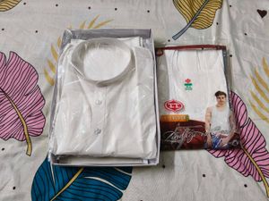 Men's White Kurta and with 1 black umbrella