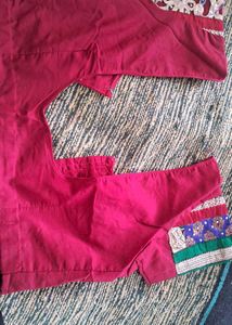 Red &amp; Multicolor Embroidered Saree With Blouse