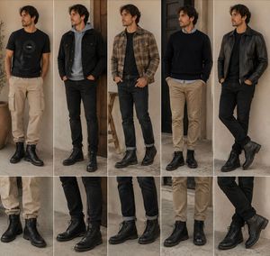 Carlton London Black Leather Boots for Men