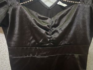 Elegant Black Satin Pearl Dress