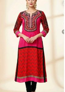 Embroidered Pink & Red Kurti