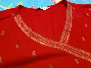 Red Embroidered Kurta