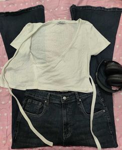 🤍 White Textured Tie-Front Top