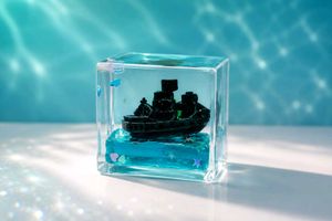 🌊 Mini Ocean Ship Resin Cube – Aesthetic Desk Dec