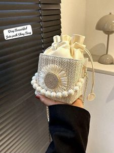 Elegant Pearl Embellished Jute Sling Bag