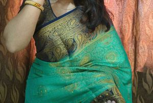 Elegant Teal &amp; Gold Silk Saree
