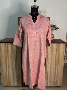Pink Printed Cotton Kurta