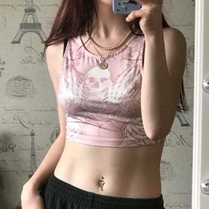 24286. Cute Pink Skull Graphic Crop Top