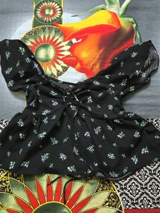 Chic Black Floral Peplum Top