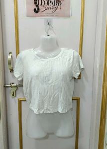 Ribbed Cropped White T-Shirt