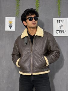Men's Brown Leather Shearling Jacket