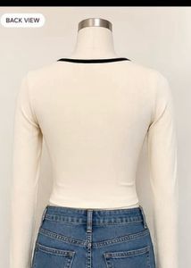 Cream Long Sleeve Square Neck Top