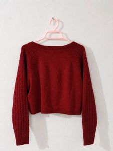 Chic Maroon Cable Knit Cropped Cardigan