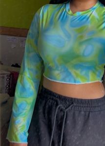 Tie-Dye Crop Top with Bell Sleeves