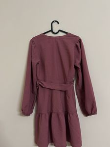 Mauve Button-Up Tiered Dress with Belt