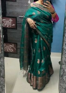 new turquoise green linen Chanderi saree