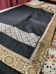 Elegant Black Saree with Gold Border Zari work