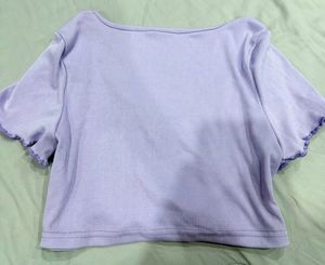 Lavender Ribbed Tie-Front Crop Top &amp; Skirt Set