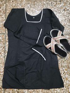 Stylish Black Kurta with White Lace Trim