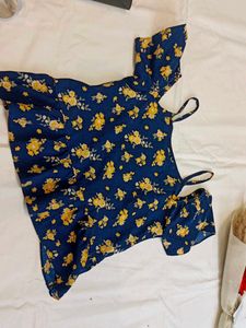 Chic Navy Floral Print Cold Shoulder Dress for 10