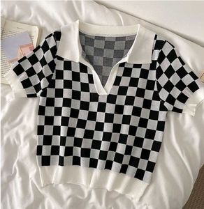 URBANIC Checkerboard Knit Collared Top 🖤✨