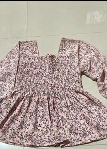 Chic Smocked Floral Print Top