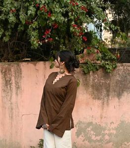 Brown Kurti with Flared Sleeves