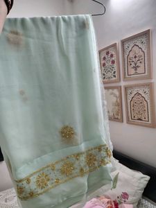 Elegant Light Blue Embellished Saree