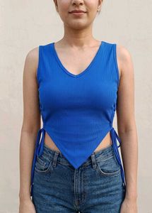 Blue V-Neck Tie-Up Tank Top