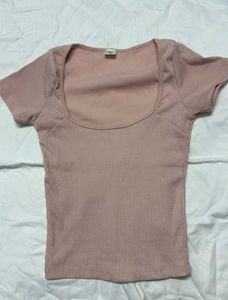 Peach Ribbed Square Neck Top