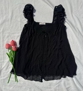 Sheer Black Ruffle Strap Tank Top