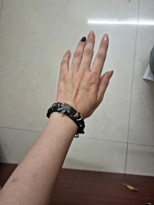 y2k , Black Leather Bracelet with Leaf Charm