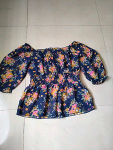 Navy Floral Smocked Peplum Top