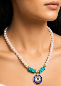Unique Pearl &amp; Evil Eye Necklace