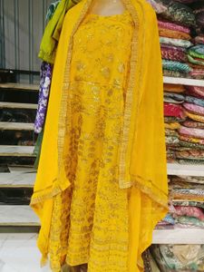 Vibrant Yellow Embroidered Kurta Set 3pc