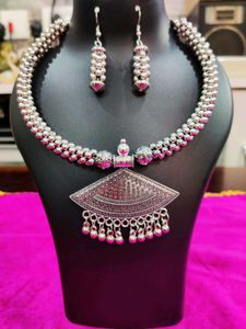 Oxidized Silver Choker & Earrings Set