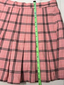 Pink Plaid Pleated Skirt