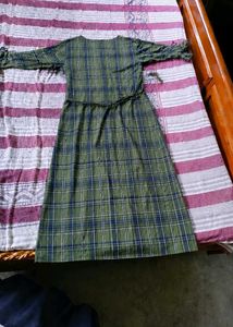 Green Plaid Off-Shoulder Dress