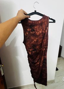 Stylish Brown Tie-Dye Sleeveless Dress sexy top