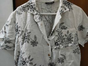 White Floral Print Button-Up Shirt