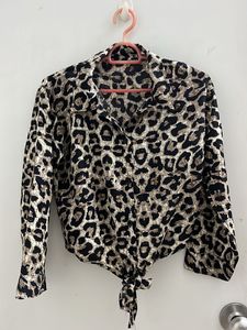 Leopard Print Tie-Front Blouse