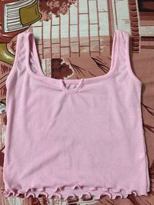 Cute Pink Ribbed Lettuce Hem Tank Top