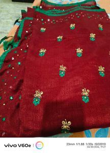 Beautiful Maroon Embroidered Saree