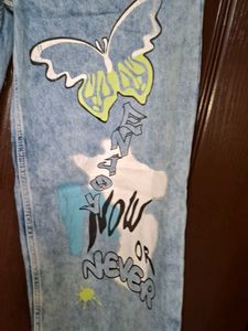Graffiti Butterfly Wide Leg Jeans and crop top