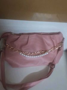 Chic Pink Hobo Bag with Pearl Chain