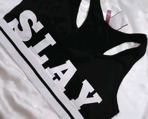 Stylish Black Slogan Sports Bra
