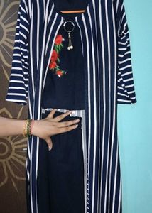 Stylish Navy Blue Striped Kurta Set